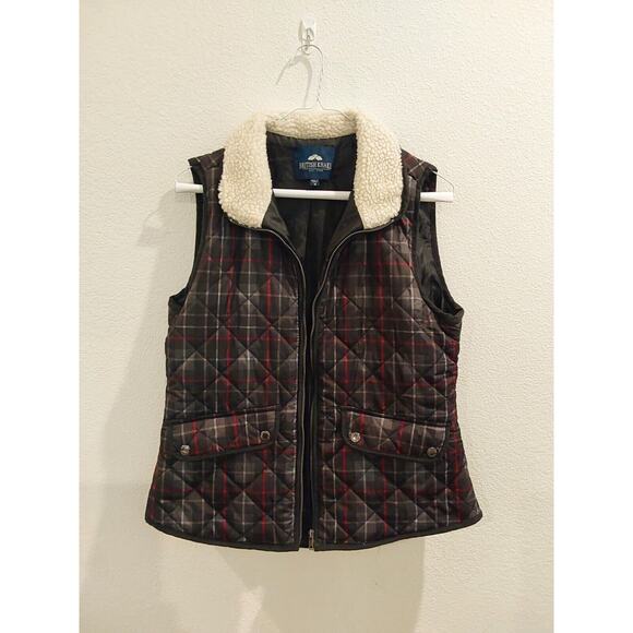 British Khaki Cozy Black Grey Red Plaid Vest with Sherpa Collar Size M SALE!!! - Picture 4 of 4